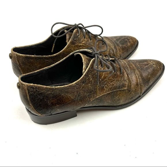 🍄Donald J. Pliner Gea distressed brown leather lace up cap toe oxfords size 8.5 - Picture 3 of 7